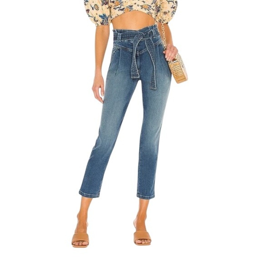 A.L.C. High Waisted Paperbag Waist Belted Jeans Medium Wash Size 6